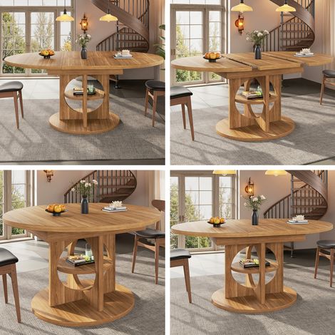 Table à manger extensible avec rangement, 110-150cm, aspect bois/Noir, charge jusqu'à 60kg, ronde à ovale (1/5)