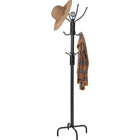 COSTWAY Porte Manteaux en Métal, Portant à Vêtement sur Pied avec 12 Crochets, Hauteur 200cm, Porte-Manteau pour Chambre, Dortoir, Appartement, Noir (1/5)