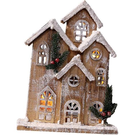 style BChristmas Decoration Snow Village Houses Ornament, Christmas Gift Wood Desktop Decoration (1/3)