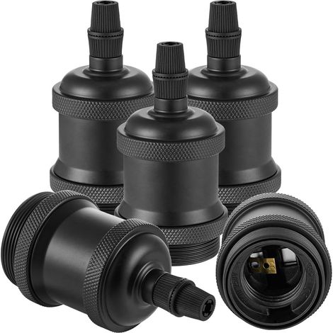 Vintage E27 Adaptateur Douille,Suspension lampe,Solide Cuivre Céramique Douille pour Plafonds Bricolage Suspension Lampe Noir,5pcs (1/5)