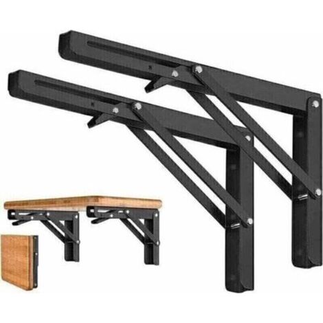 Lot de 2 Equerre Etagere Pliante 300mm, Equerre Rabattable Murale, Support Console Pliable 50KG Porteur,equerre pliable-- (1/4)