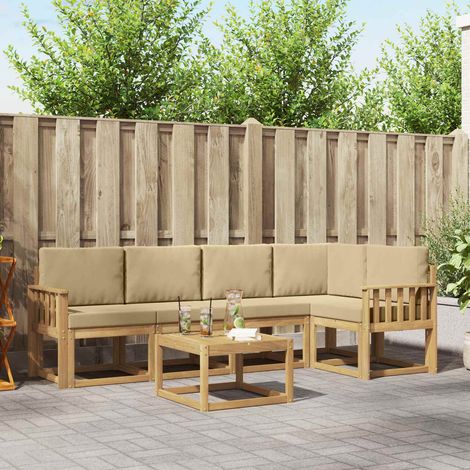 vidaXL Outdoor-Sofagarnitur 6 pcs Weiß und Beige Massivholz Akazie (1/5)