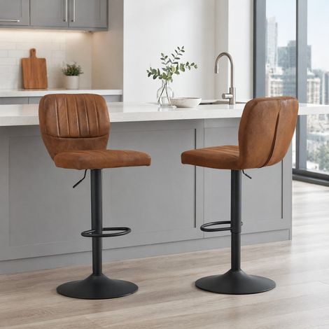 Tabouret de bar réglable 62-83 cm, pivotant 360°, dossier et repose-pieds, industriel FloraGrace (1/5)