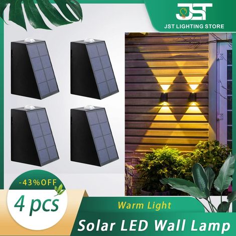 (Lot de 4 appliques solaires à lumière chaude) Applique murale solaire à forte luminosité, étanche, pour extérieur, maison, jardin, terrasse, balcon, décoration d'ambiance, veilleuse (1/5)