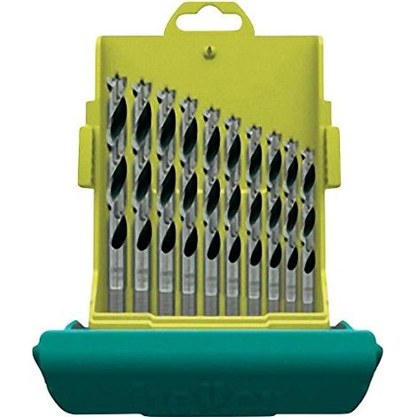 Juego de brocas helicoidales para madera Heller 10 piezas acero HSS plateado