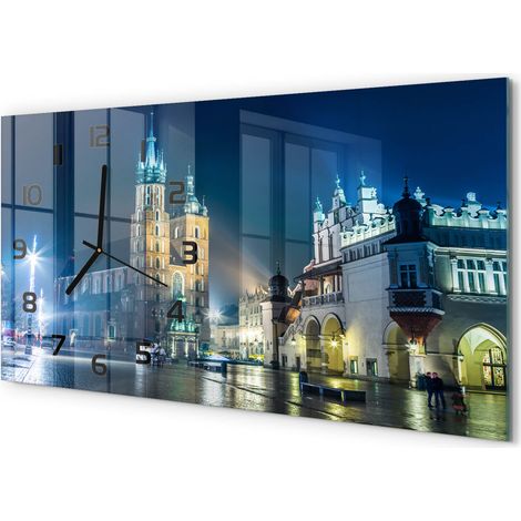 Horloge Murale Panoramique en Verre 60x30 cm Décorative Moderne Salon Cuisine Cracovie la nuit (1/5)
