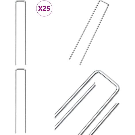 Piquets de sol en forme de U 25 pcs 20x3,5 cm acier galvanisé - Piquets en acier galvanisé - Piquets de jardin (1/5)