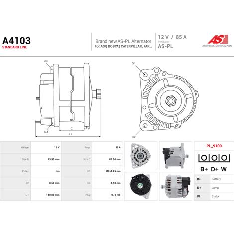 Alternateur AS-PL A4103 LAND ROVER 1588319 185046522 185046523 225-3142 225-3143