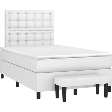 Sommier à lattes de lit avec matelas blanc 120x190 similicuir (1/5)