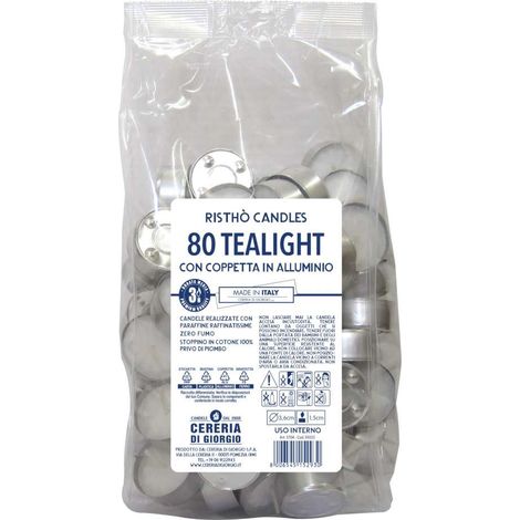 CERERIA DI GIORGIO Tealight Bianco 80 Pz Durata 3 Ore 3,6 cm Cilindrico (1/3)