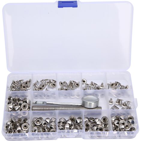 Rivets en cuir ronds à double capuchon pointus, kit de fixation en alliage d'aluminium avec outil de poinçonnage pour l'installation (1/5)