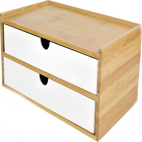 Organiseur bureau blanc 2 tiroirs 25x16x11 cm, rangement compact (1/5)