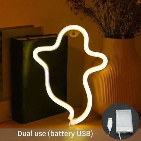 Luminaire Spectre - LED Néon Intérieur - Décoration Murale Fenêtre Chambre Bar - 25,5 x 19 x 2 cm - Alimentation USB + Piles - 0,8 W (1/5)