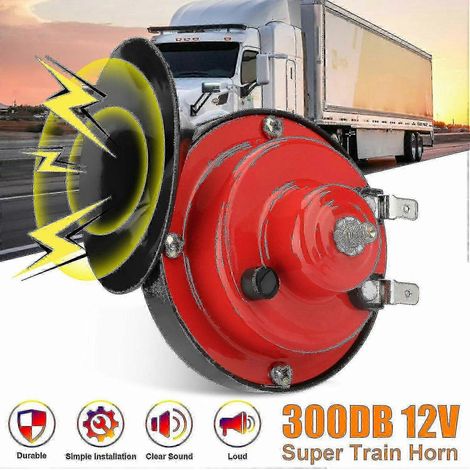 Klaxon de train 12V 300dB compatible avec les motos, voitures, camions, SUV et bateaux (rouge) (1/5)