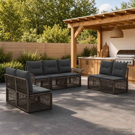 vidaXL Ensemble de canapé de jardin 7 pc Gris polyrotin (1/5)