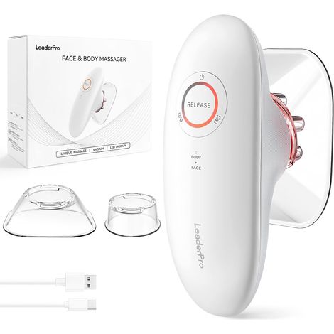 Masseur Anti Cellulite Électrique à Ventouse, EMS et Lumière Rouge, 3 Niveaux d’Intensité, 2 Ventouses, pour Corps et Visage, Effet Drainage Lymphatique, Raffermissant, Massage en Profondeur, Blanc (1/5)