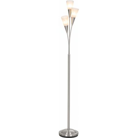 Stehlampe Wohnzimmer 40W, 3x E14 Fassung, Fußschalter, Deckenfluter, Silber, ohne Leuchtmittel (1/5)