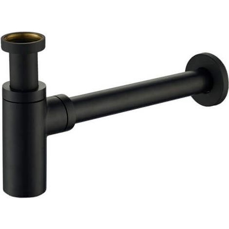 Rue Du Bain – Siphon de lavabo tubulaire en laiton noir mat – Hauteur réglable de 5 à 12.5 cm – Sortie Ø 32 mm – Longueur 30 cm (1/2)