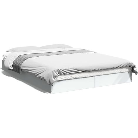 Cadre de lit blanc 135x190 bois d'ingénierie (1/5)