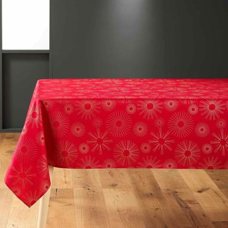 Nappe Imprimé Métallisé "Pampille" 150x300cm Rouge & Or (1/3)