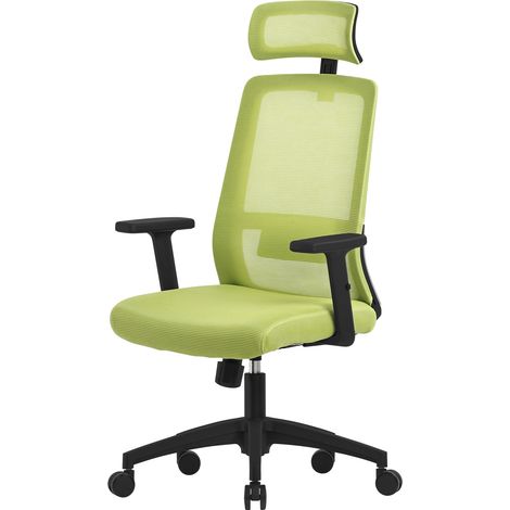ML-Design Bürostuhl ergonomisch, Grün, Mesh, Schreibtischstuhl mit Verstellbarer Lendenwirbelstütze, Kopfstütze & Armlehnen, Wippfunktion, Drehstuhl mit Rollen, Computerstuhl Chefsessel Gaming Stuhl
