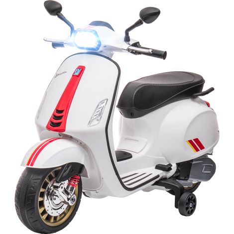 Trottinette électrique enfant Vespa 6V 2 roues MP3 USB Phare Blanc 107x47x73 cm (1/5)