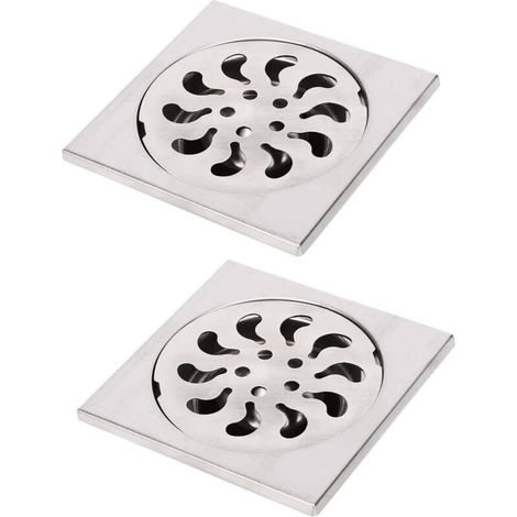 Lot de 2 siphons de sol en acier inoxydable, grille de douche carrée, filtre de douche