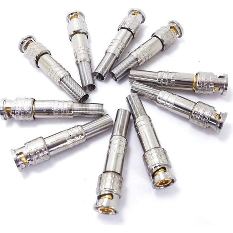 Lot de 10 connecteurs BNC mâles pour câble coaxial RG-59, extrémité en laiton, sertissage, vis de câble, connecteur BNC pour caméra de vidéosurveillance (1/5)