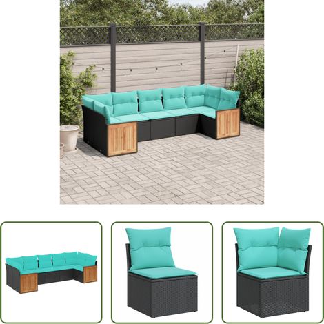 vidaXL Gartenmöbel - 7-teiliges Gartensofa-Set mit Kissen, schwarzes Polyrattan (1/5)