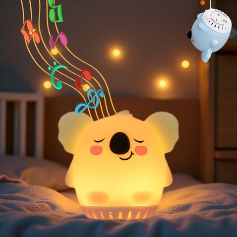 Veilleuse enfant LED silicone rechargeable – Lampe koala avec bruit blanc, capteur tactile – Veilleuse portable mignonne pour chambre bébé, voyage, camping et décoration