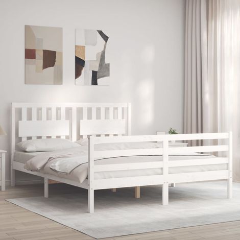 Bed Frame without Mattress White King Size Solid Wood vidaXL (1/5)