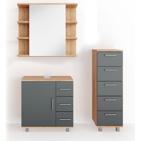 Set mobili bagno Ilias, Rovere, 3 parti, Vicco
