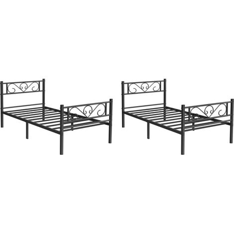 Vasagle – Lot de 2 lits 90 x 190 cm – Cadres en métal noir – Pas besoin de sommier – Pour petits espaces – Capacité 150 kg (1/5)