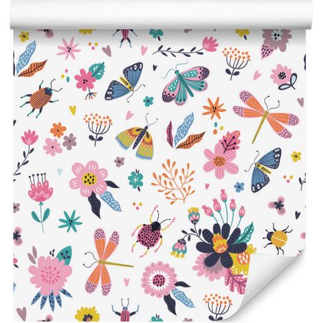 Papier peint Fleurs, plantes et papillons pour salon et chambre 50x1000 cm (1/5)