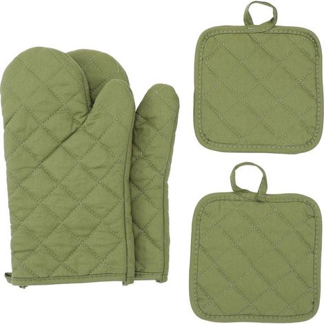 Ensemble de 4 maniques et maniques de cuisine, résistant à la chaleur jusqu'à 500 degrés, extra épais, en coton, pour la cuisine (30,5 cm, vert) (1/5)