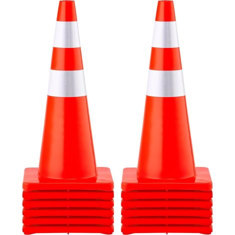 Cône Signalisation Réfléchissant 12 Pièces 70 cm, Plot de Chantier Orange en PVC, Cône de Sécurité avec 2 Colliers Réfléchissants, pour Délimitation Stationnement d’Urgence en Route Parking (1/5)