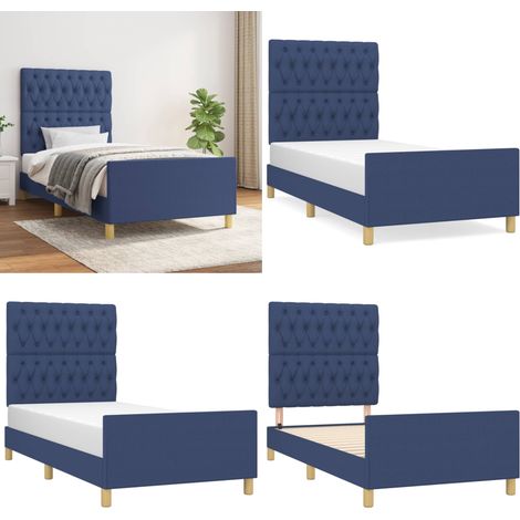 Bettgestell ohne Matratze Blau 100x200 cm Stoff - Bettsofa - Holzbettfundament - Lattenrost - Doppelbett - Blau - Home & Living