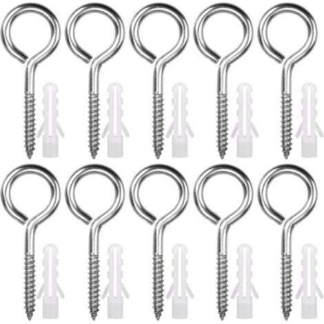 10 Pièces Œillets de Vis en Acier Inoxydable M8 x 100 mm Piton à Visser Lourde Vis à Œillet Crochet à Visser pour Hamacs, Auvents, Fauteuils Suspendus, Câble fixe, Argenté (1/3)