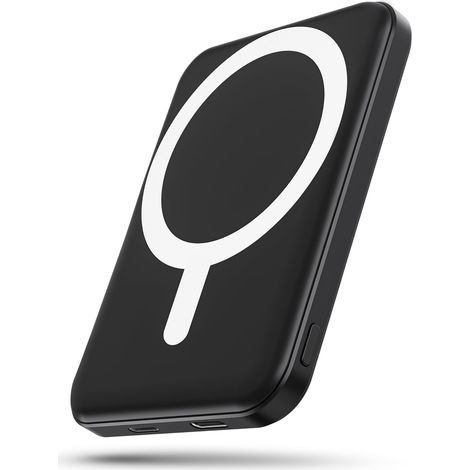 Batterie Externe avec Magnetic, 5000mAh Mini Magnetique Power Bank  15W Chargeur sans fil Rapide, Entrée et Sortie USB-C, Powerbank sans Fil pour 17/16/15/14/13/12 Séries (1/5)