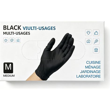 Gants jetables en nitrile noir taille M, qualité alimentaire, gants de protection pour cuisine, ménage, jardinage et laboratoire (1/5)
