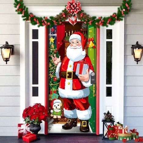 2m Couverture de Porte de Père Noël Bannière de Porte de Noël Suspendue Bannière Toile de Fond de Père Noël pour Décoration de Vacances Hiver Porte d'Entrée Maison (1/5)
