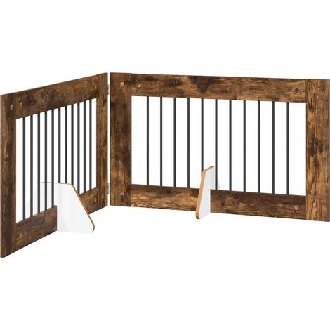 Foldable Dog Gate with Stands 2 pcs Smoked Oak 200.5 cm vidaXL