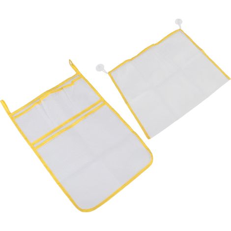Lot de 2 organisateurs de jouets de bain en filet, à suspendre dans la baignoire, avec crochet à ventouse (jaune) (1/5)