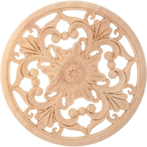 Incrustation en bois sculpté ronde pour meuble, 12x12, kaki (1/5)