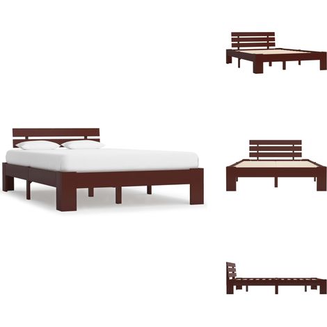 Massivholzbett Dunkelbraun Kiefer 120x200 cm - Massivholzbette - Holzbettrahmen - Doppelbett - Kiefernbett - Dunkelbraunes Bett (1/5)