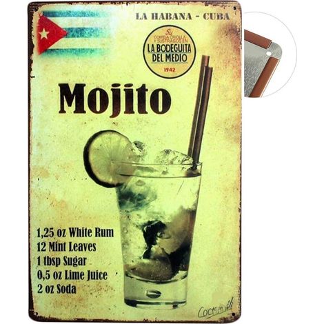 Panneau Métallique Vintage - 20 x 30 cm - Décoration Murale pour Bar Café Restaurant Pub - Motif Mojito - 1 Pièce (1/5)