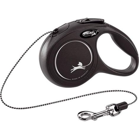 Flexi , Nuovo guinzaglio modello classico, versione con corda, forma moderna ed ergonomica, sistema di guida avanzato, guinzaglio retrattile, prodotto in Germania, nero, XS - 3m (1/4)