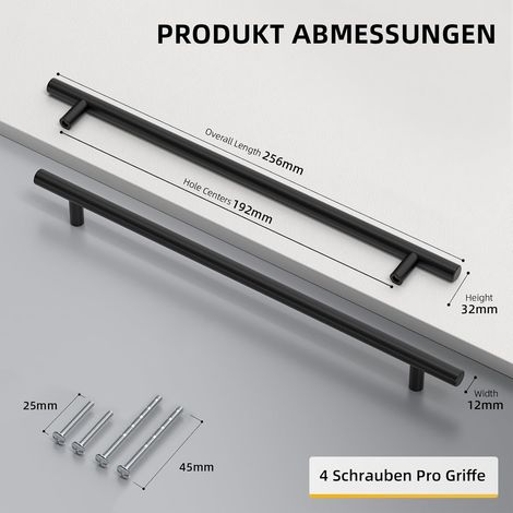 Lot de 10 - Poignée Meuble - Poignée Cuisine - Acier Inoxydable Finition Mate Entraxe 192mm Pour Armoire Tiroir Commode Noir 25,6x3,2cm