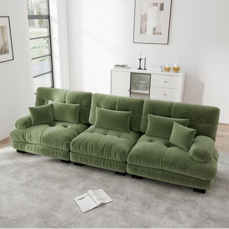 Modulares Ecksofa 313x77x81 cm grün Chenille mit tiefem Sitz und runden Armlehnen (1/5)