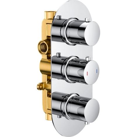 RAK Thermostatic Round 2 Outlet Concealed Shower Valve Triple Handle - Chrome (1/2)
